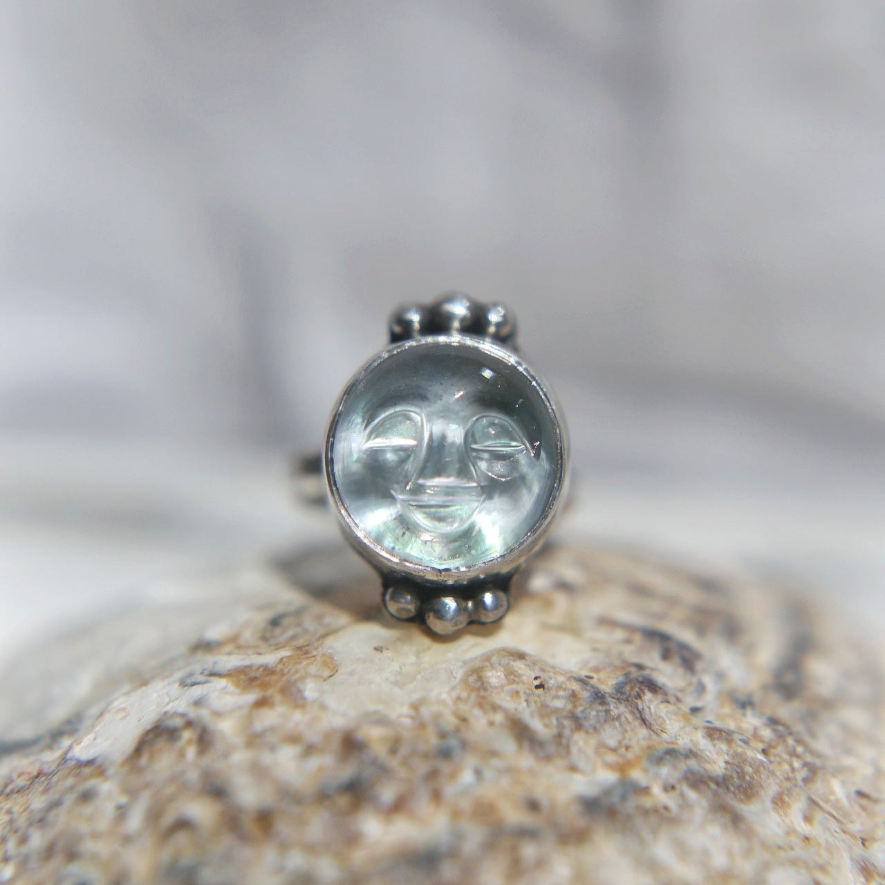 Moonstone Moon Face Ring